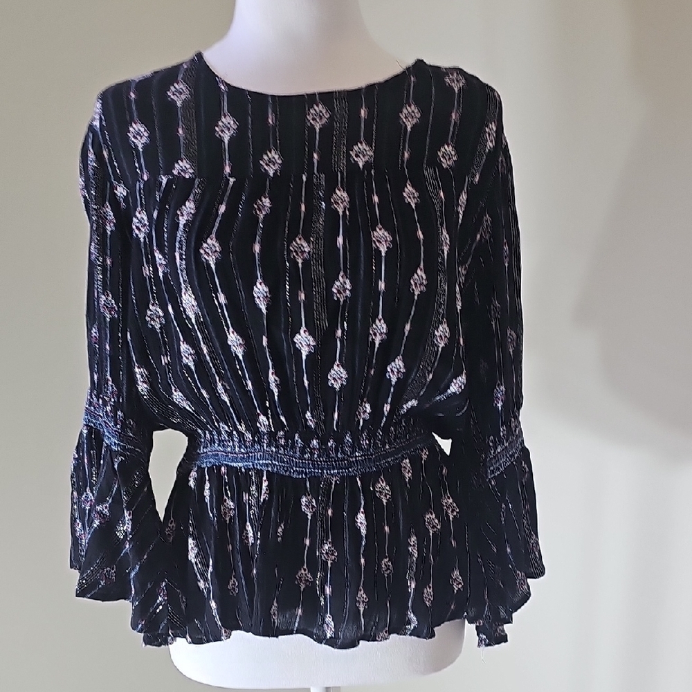 Blue Rain Black and White Patterned Blouse